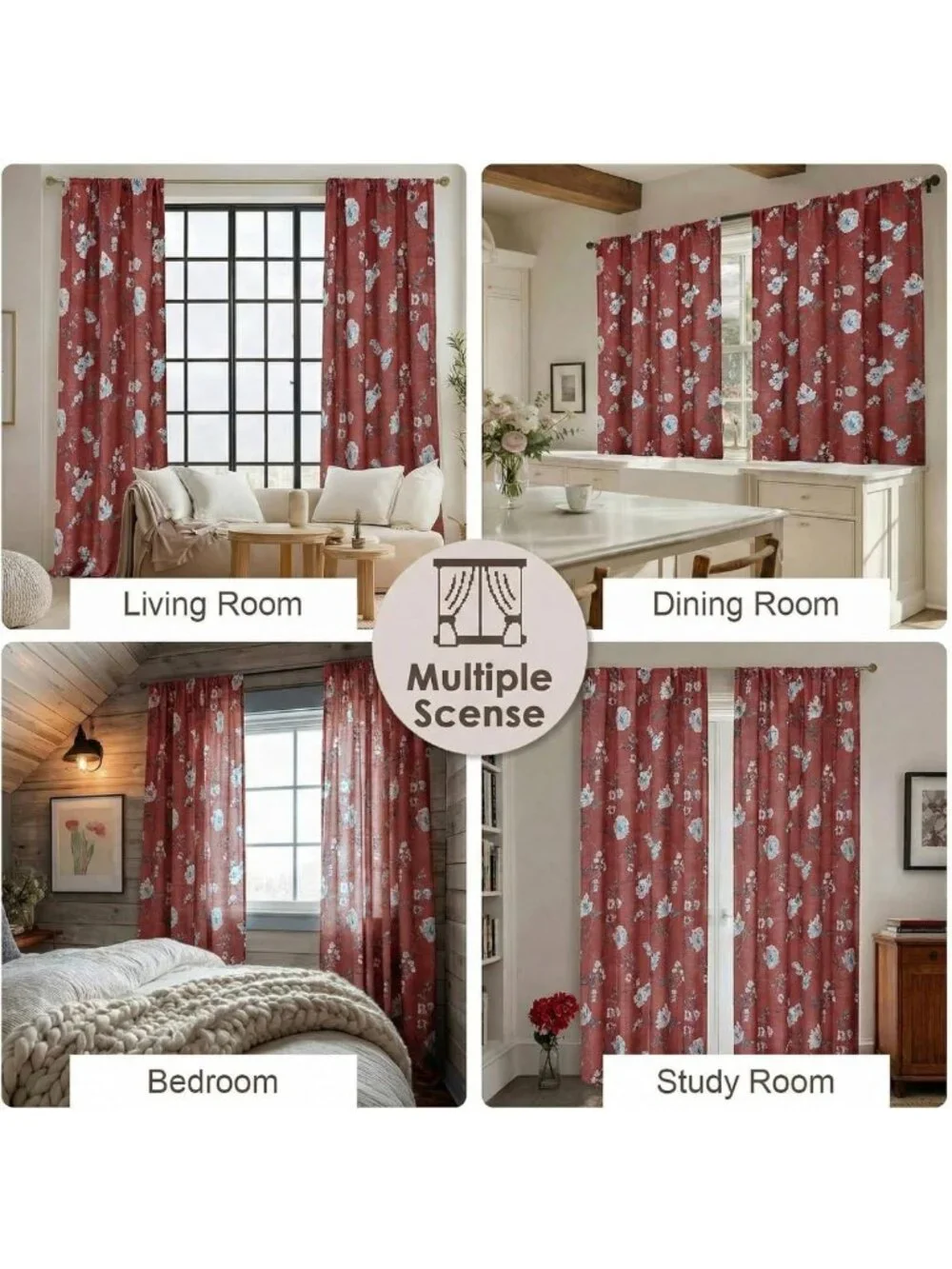 Elegant Floral Linen Curtains - 84
